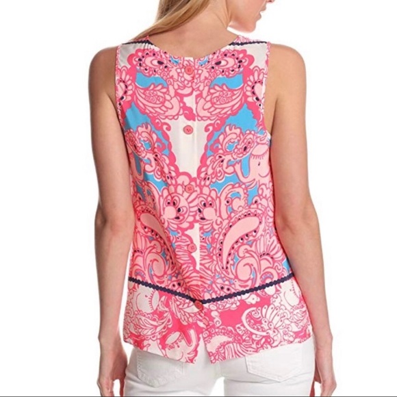 Lilly Pulitzer Iona Shell Engineered Safari silk pink white blue back buttons - Picture 12 of 13